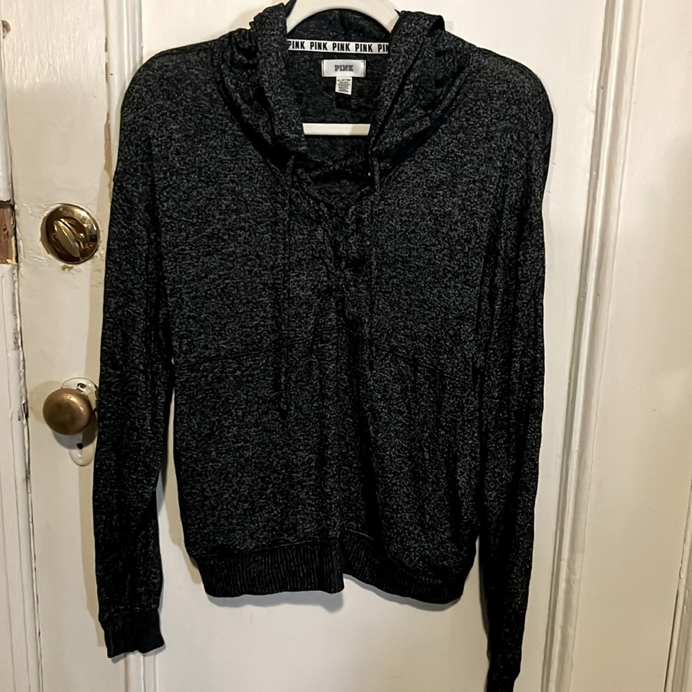 Victoria’s Secret Pink grey lace up hoodie sweatshirt knit lounge top